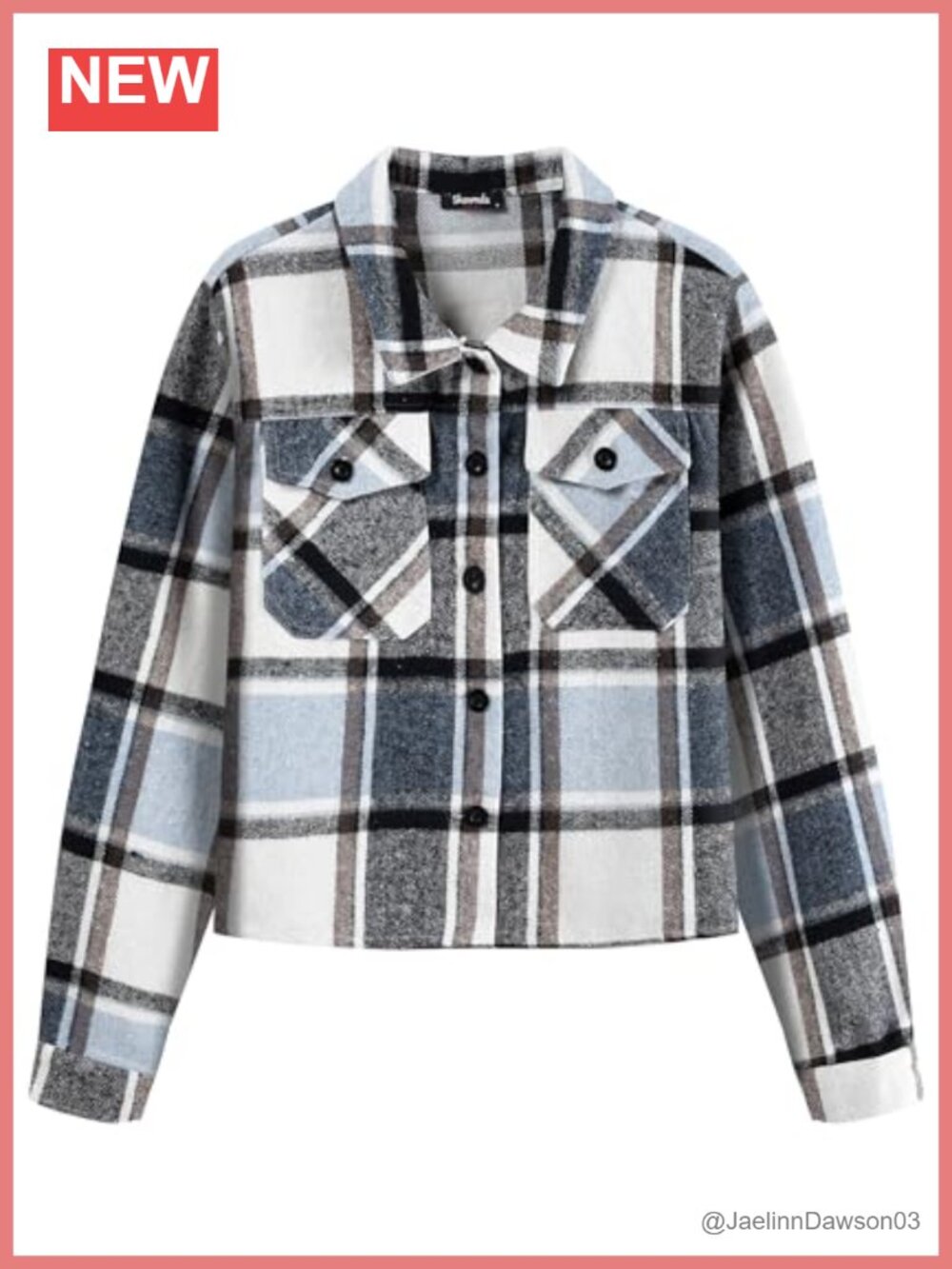 Women's Cropped Plaid Flannel Shacket Button Down Jacket Loose Fit